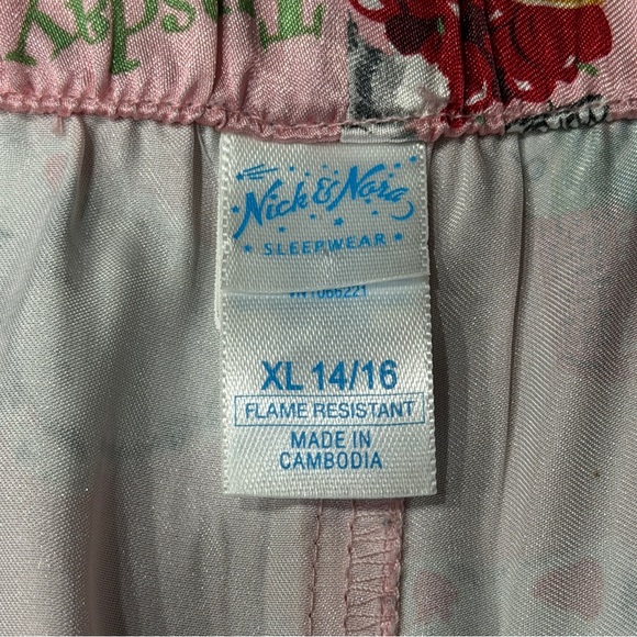 Nick & Nora Girls XL 14/16 Pink Satin Pajama Pants Kitten Cats Days Of Week Meow - Picture 3 of 10